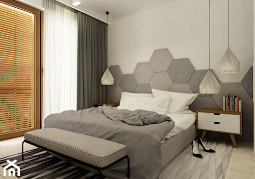 sypialnie nowoczesne - Średnia biała sypialnia z balkonem / tarasem, styl minimalistyczny - zdjęcie od Grafika i Projekt architektura wnętrz