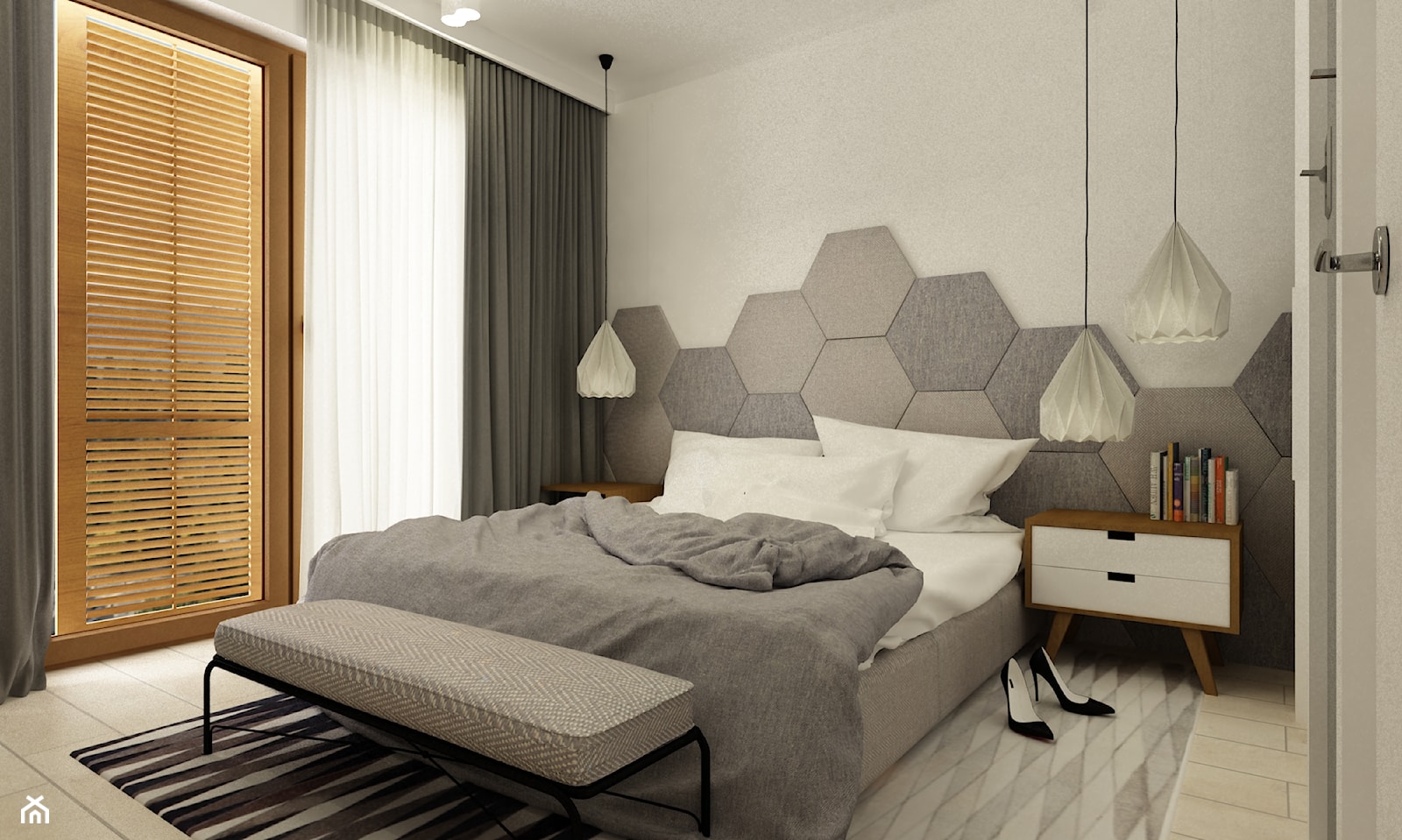 sypialnie nowoczesne - Średnia biała sypialnia z balkonem / tarasem, styl minimalistyczny - zdjęcie od Grafika i Projekt architektura wnętrz - Homebook