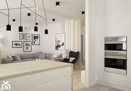 mieszkanie kolor jesion 90m2 - Średni biały salon z kuchnią, styl nowoczesny - zdjęcie od Grafika i Projekt architektura wnętrz