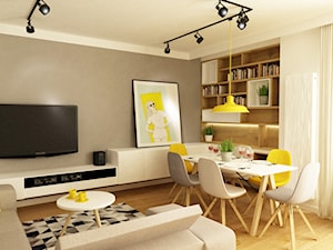 projekty pojedynczych pomieszczeń - Średni beżowy salon z jadalnią, styl skandynawski - zdjęcie od Grafika i Projekt architektura wnętrz