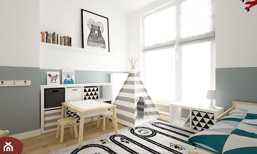 mieszkanie 105m2 z heksagonami - Średni biały szary pokój dziecka dla dziecka dla chłopca, styl skandynawski - zdjęcie od Grafika i Projekt architektura wnętrz
