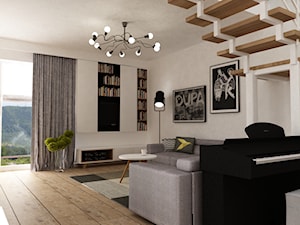 Dom pod Warszawą 160 m2 - Średni biały salon, styl skandynawski - zdjęcie od Grafika i Projekt architektura wnętrz