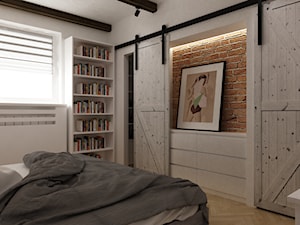 projekty pojedynczych pomieszczeń - Średnia biała sypialnia z garderobą, styl skandynawski - zdjęcie od Grafika i Projekt architektura wnętrz
