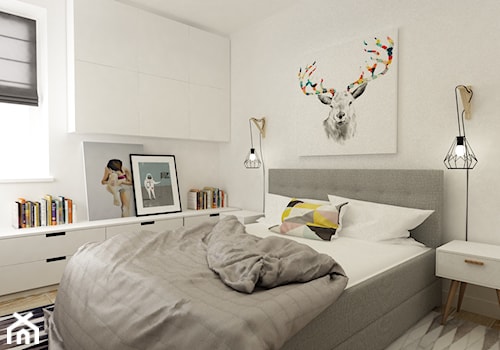 Mieszkanie na Woli Warszawa 54m2 - Mała biała sypialnia, styl skandynawski - zdjęcie od Grafika i Projekt architektura wnętrz