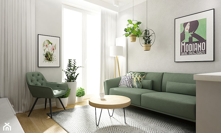 mieszkanie 55m2 szaro zielone - Salon, styl nowoczesny - zdjęcie od Grafika i Projekt architektura wnętrz