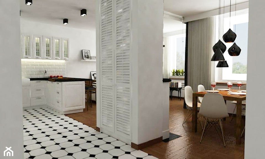 mieszkanie na ochocie Warszawa - Mała biała jadalnia jako osobne pomieszczenie, styl tradycyjny - zdjęcie od Grafika i Projekt architektura wnętrz