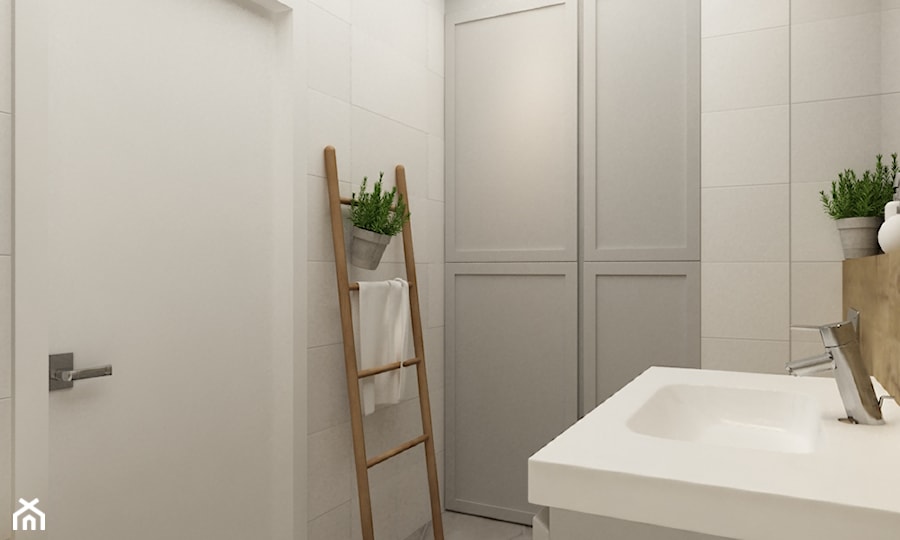 mieszkanie 75m2 słuzew - Mała bez okna łazienka, styl skandynawski - zdjęcie od Grafika i Projekt architektura wnętrz