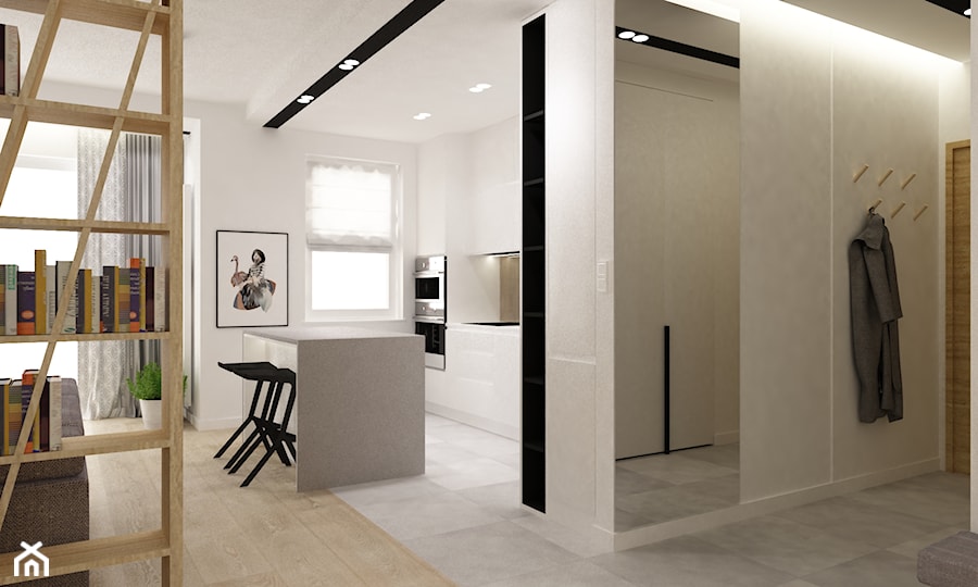 mieszkanie w bieli - Mały z wieszakiem biały hol / przedpokój, styl minimalistyczny - zdjęcie od Grafika i Projekt architektura wnętrz
