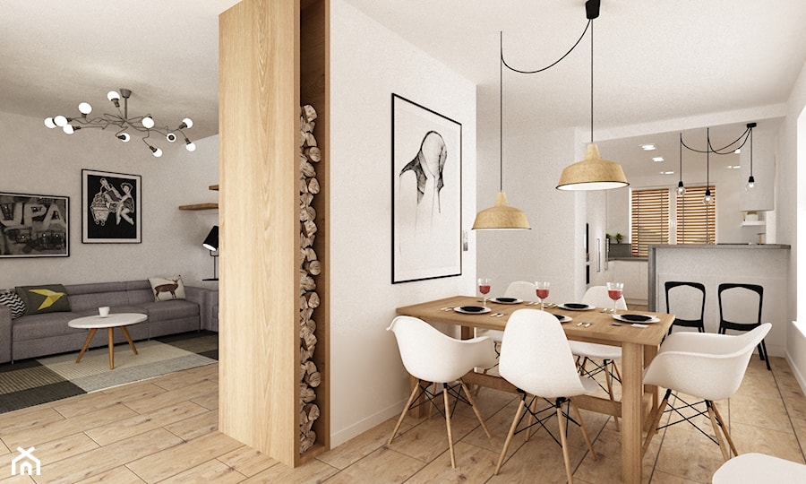 Dom pod Warszawą 160 m2 - Mała biała jadalnia w kuchni, styl skandynawski - zdjęcie od Grafika i Projekt architektura wnętrz