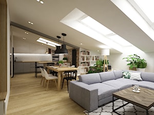 poddasze adaptacja 100m2 - Duży biały salon z kuchnią z jadalnią, styl nowoczesny - zdjęcie od Grafika i Projekt architektura wnętrz