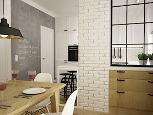 mieszkanie 105m2 z heksagonami - Średnia otwarta z kamiennym blatem biała szara z zabudowaną lodówką kuchnia jednorzędowa, styl skandynawski - zdjęcie od Grafika i Projekt architektura wnętrz