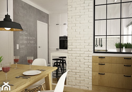mieszkanie 105m2 z heksagonami - Średnia otwarta z kamiennym blatem biała szara z zabudowaną lodówką kuchnia jednorzędowa, styl skandynawski - zdjęcie od Grafika i Projekt architektura wnętrz