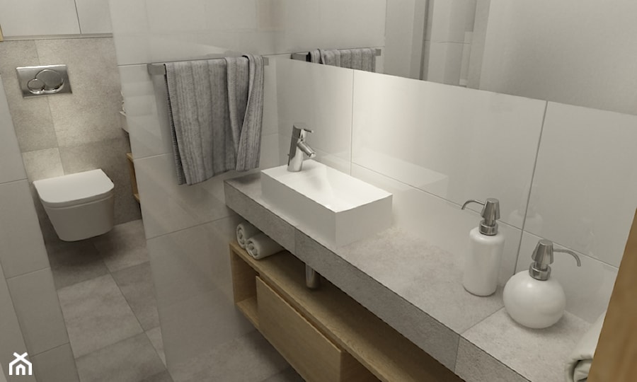 łazienki w stylu skandynawskim - Średnia na poddaszu bez okna łazienka, styl nowoczesny - zdjęcie od Grafika i Projekt architektura wnętrz
