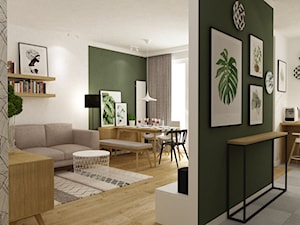 mieszkanie 70m2 w stylu urban jungle - Mały biały zielony salon z jadalnią, styl skandynawski - zdjęcie od Grafika i Projekt architektura wnętrz