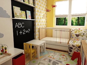 pokój dziecięcy - Mały biały czarny pokój dziecka dla niemowlaka dla chłopca dla dziewczynki, styl skandynawski - zdjęcie od Grafika i Projekt architektura wnętrz
