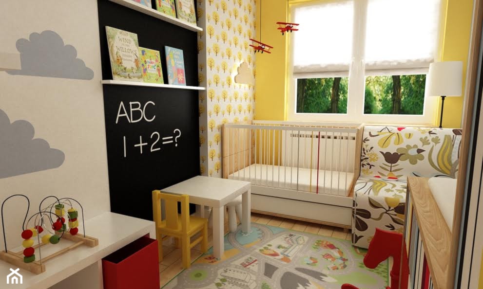 pokój dziecięcy - Mały biały czarny pokój dziecka dla niemowlaka dla chłopca dla dziewczynki, styl ... - zdjęcie od Grafika i Projekt architektura wnętrz - Homebook