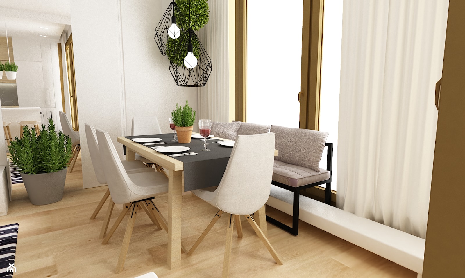mieszkanie na ochocie 50m2 kolor biel,szarość,dąb - Średnia biała jadalnia jako osobne pomieszczenie, styl skandynawski - zdjęcie od Grafika i Projekt architektura wnętrz - Homebook