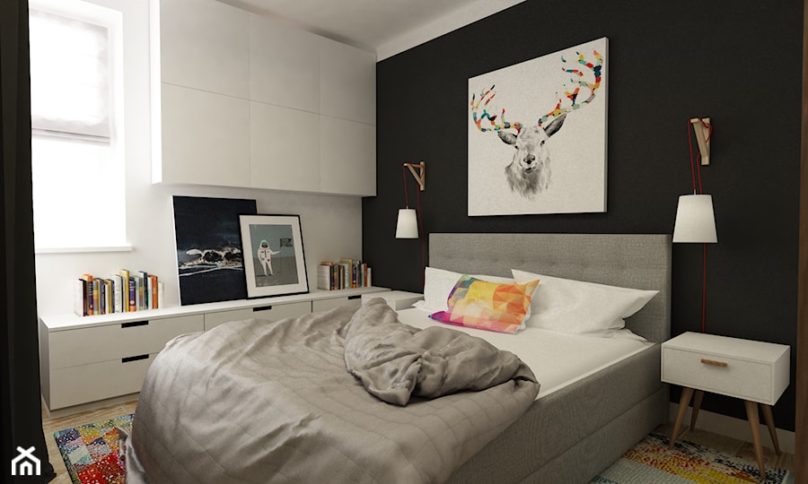 sypialnie nowoczesne - Średnia biała czarna sypialnia, styl vintage - zdjęcie od Grafika i Projekt architektura wnętrz