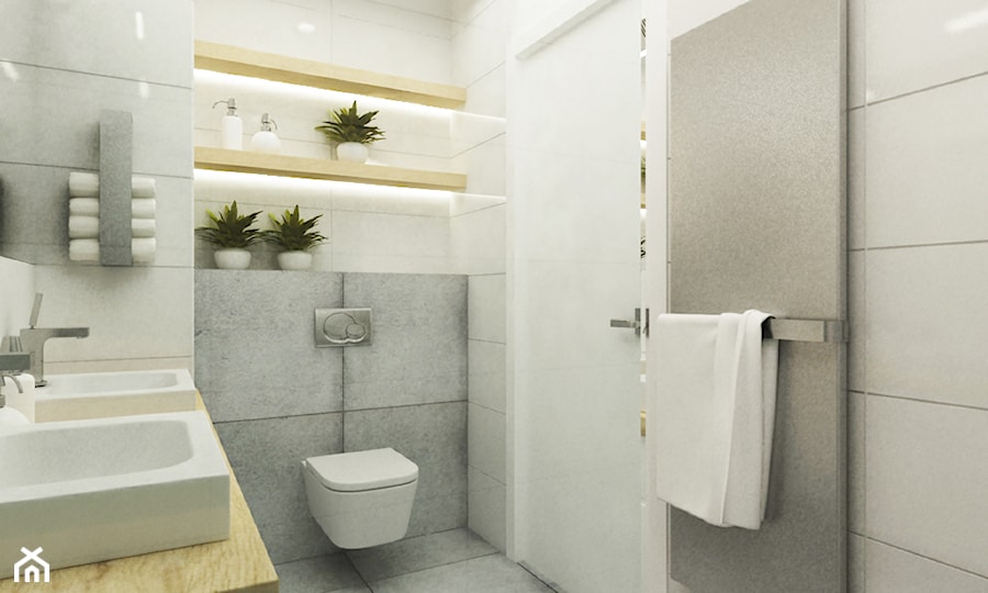 łazienki w stylu skandynawskim - Średnia z dwoma umywalkami łazienka, styl skandynawski - zdjęcie od Grafika i Projekt architektura wnętrz