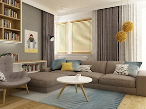 Projekt mieszkania 90m2 ochota - Mały biały szary salon, styl nowoczesny - zdjęcie od Grafika i Projekt architektura wnętrz