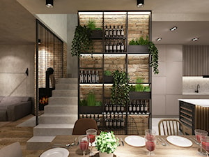 dom 160m2 industrialny - Średnia szara jadalnia w salonie w kuchni, styl industrialny - zdjęcie od Grafika i Projekt architektura wnętrz