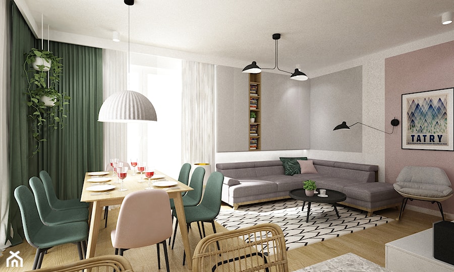 mieszkanie 100m2 z dodatkiem różu i zieleni - Salon, styl nowoczesny - zdjęcie od Grafika i Projekt architektura wnętrz