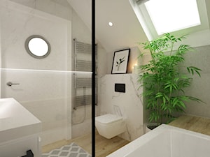 dom pod warszawą 200m2 - Średnia na poddaszu łazienka z oknem, styl skandynawski - zdjęcie od Grafika i Projekt architektura wnętrz
