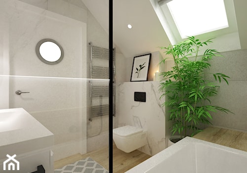 dom pod warszawą 200m2 - Średnia na poddaszu łazienka z oknem, styl skandynawski - zdjęcie od Grafika i Projekt architektura wnętrz