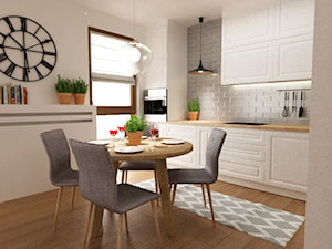 metamorfoza styl new england - Mała z salonem biała szara z zabudowaną lodówką kuchnia jednorzędowa, styl nowoczesny - zdjęcie od Grafika i Projekt architektura wnętrz