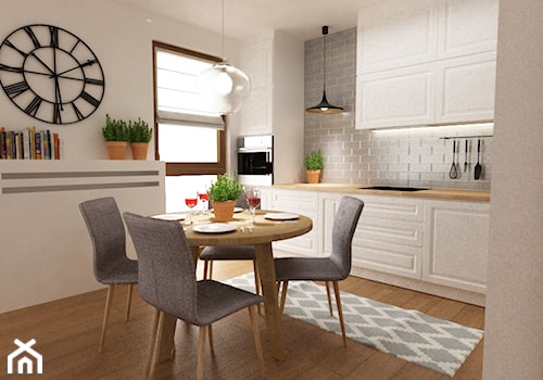 metamorfoza styl new england - Mała z salonem biała szara z zabudowaną lodówką kuchnia jednorzędowa, styl nowoczesny - zdjęcie od Grafika i Projekt architektura wnętrz