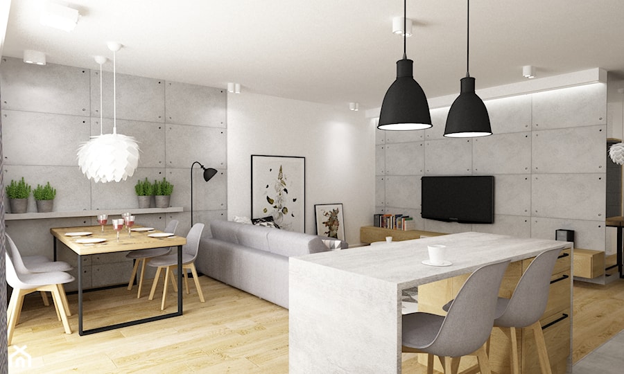mieszkanie 80m2 metamorfoza - Średnia biała jadalnia w salonie, styl industrialny - zdjęcie od Grafika i Projekt architektura wnętrz