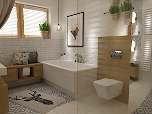 łazienki w stylu skandynawskim - Duża biała łazienka w domu jednorodzinnym z oknem, styl skandynaws ... - zdjęcie od Grafika i Projekt architektura wnętrz