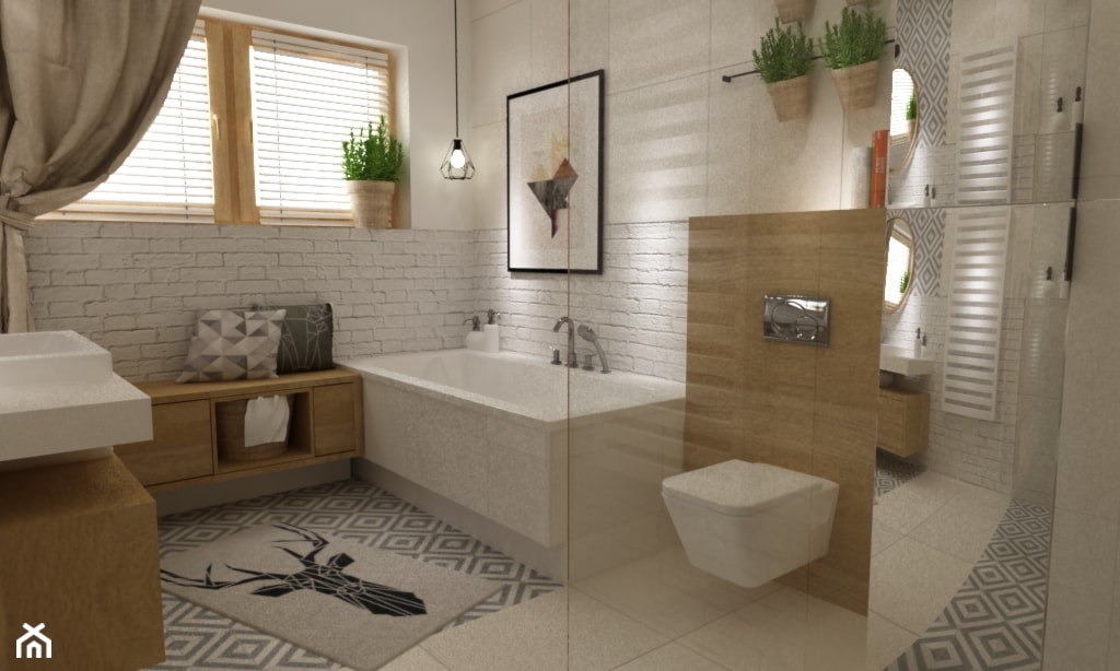 łazienki w stylu skandynawskim - Duża łazienka z oknem, styl skandynawski - zdjęcie od Grafika i Projekt architektura wnętrz - Homebook