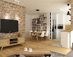 mieszkanie jasne w stylu nowoczesnym/skandynawskim 60m2 - Duży biały szary salon z kuchnią z jadalni ... - zdjęcie od Grafika i Projekt architektura wnętrz - Homebook