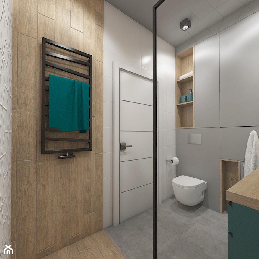 łazienki w stylu skandynawskim - Mała z punktowym oświetleniem łazienka, styl skandynawski - zdjęcie od Grafika i Projekt architektura wnętrz