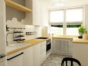 mieszkanie 60m2 w bieli,drewnie i szarości w stylu New Nordic - Kuchnia, styl skandynawski - zdjęcie od Grafika i Projekt architektura wnętrz