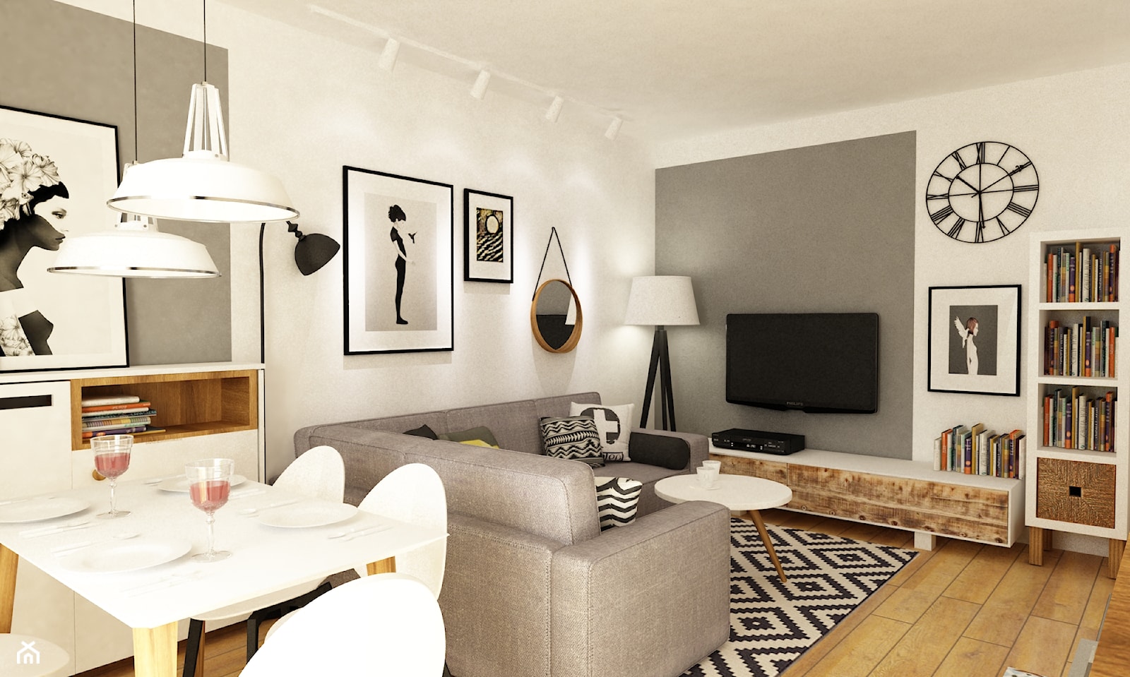 Mieszkanie w realizacji - Średni biały salon z jadalnią, styl skandynawski - zdjęcie od Grafika i Projekt architektura wnętrz - Homebook