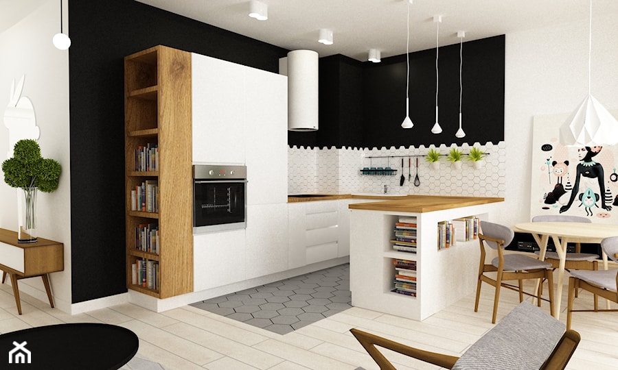 pianohouse powisle warszawa mieszkanie 73 m2 - Średnia otwarta czarna z zabudowaną lodówką kuchnia w kształcie litery u, styl nowoczesny - zdjęcie od Grafika i Projekt architektura wnętrz
