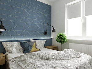 Pastelowe 48m2 - Mała biała niebieska sypialnia, styl skandynawski - zdjęcie od Grafika i Projekt architektura wnętrz