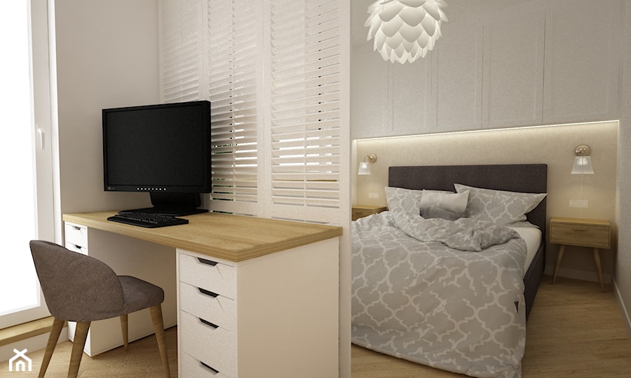 mieszkanie Mokotów nowocześnie klasycznie 70m2 - Średnia biała z biurkiem sypialnia, styl tradycyjny - zdjęcie od Grafika i Projekt architektura wnętrz