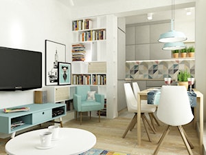 41 m2 pastelowe - Mała jadalnia w salonie, styl skandynawski - zdjęcie od Grafika i Projekt architektura wnętrz