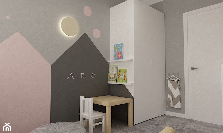 Mieszkanie 70m2 Ursynów - Mały beżowy czarny szary pokój dziecka dla dziecka dla chłopca dla dziewczynki, styl nowoczesny - zdjęcie od Grafika i Projekt architektura wnętrz