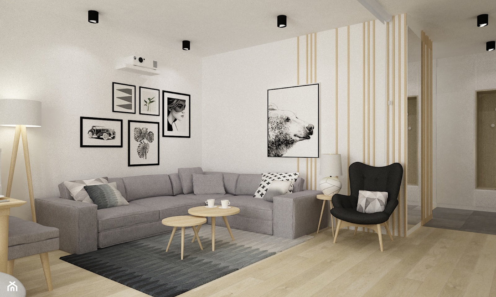 mieszkanie kolor jesion 90m2 - Średni szary salon, styl nowoczesny - zdjęcie od Grafika i Projekt architektura wnętrz - Homebook