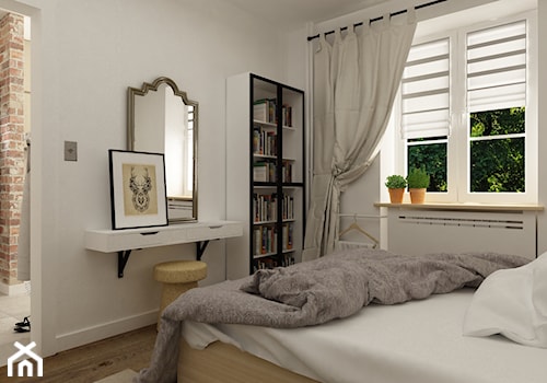 metamorfoza mieszkania 50 m2 w kamienicy - Mała biała sypialnia, styl skandynawski - zdjęcie od Grafika i Projekt architektura wnętrz