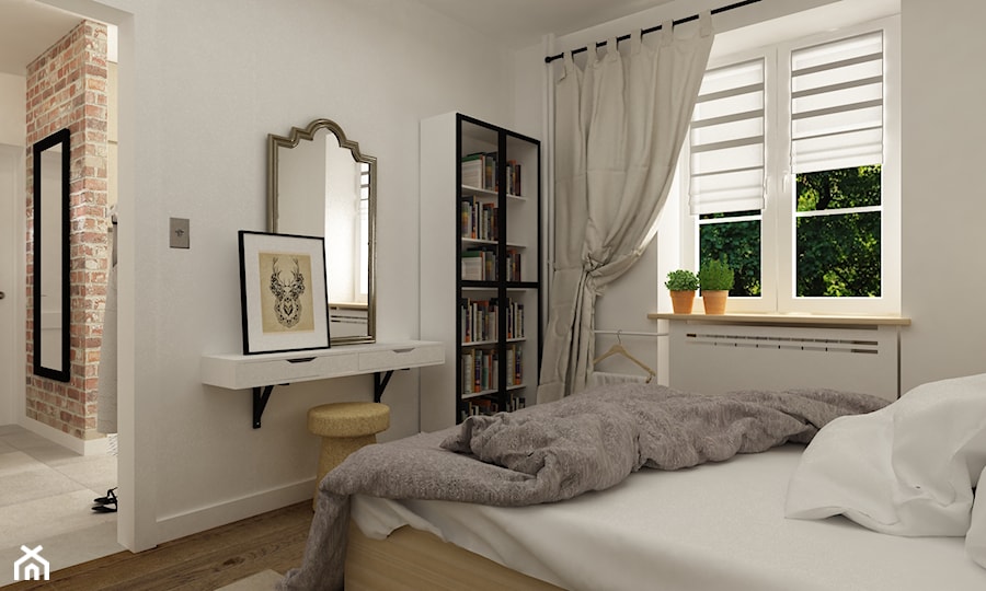 metamorfoza mieszkania 50 m2 w kamienicy - Mała biała sypialnia, styl skandynawski - zdjęcie od Grafika i Projekt architektura wnętrz