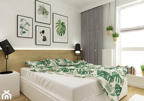 mieszkanie 70m2 w stylu urban jungle - Mała biała sypialnia, styl skandynawski - zdjęcie od Grafika i Projekt architektura wnętrz
