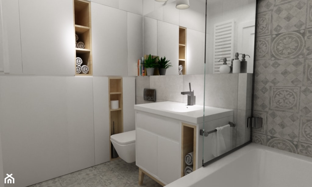 łazienki w stylu skandynawskim - Średnia bez okna łazienka, styl skandynawski - zdjęcie od Grafika i Projekt architektura wnętrz - Homebook
