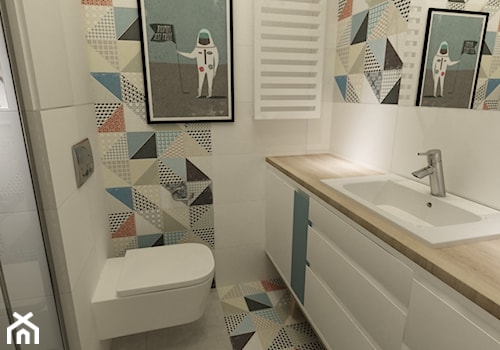 48 m2 mieszkanie Wilanów - minimalizm z kolorem - Mała bez okna łazienka, styl vintage - zdjęcie od Grafika i Projekt architektura wnętrz