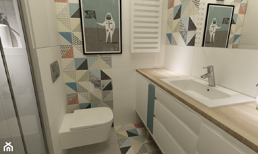 48 m2 mieszkanie Wilanów - minimalizm z kolorem - Mała bez okna łazienka, styl vintage - zdjęcie od Grafika i Projekt architektura wnętrz