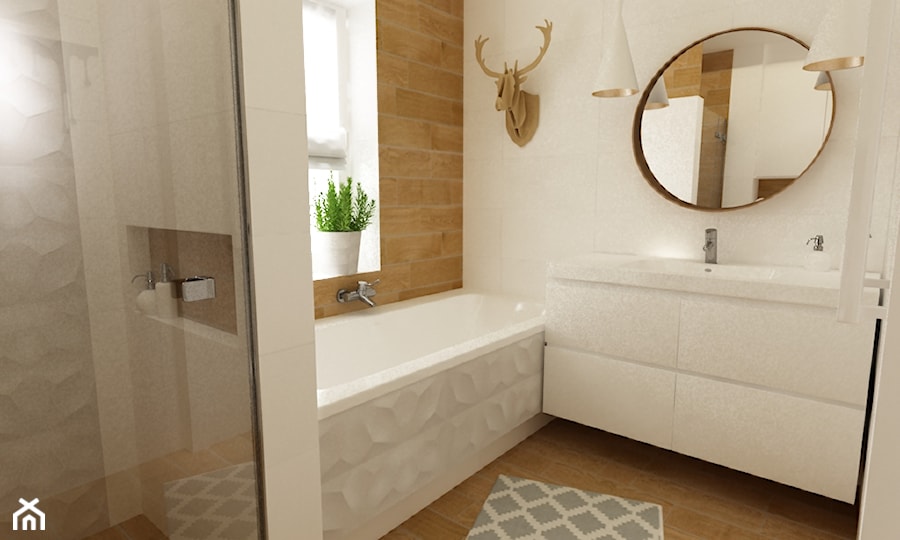łazienki w stylu skandynawskim - Średnia łazienka z oknem, styl nowoczesny - zdjęcie od Grafika i Projekt architektura wnętrz